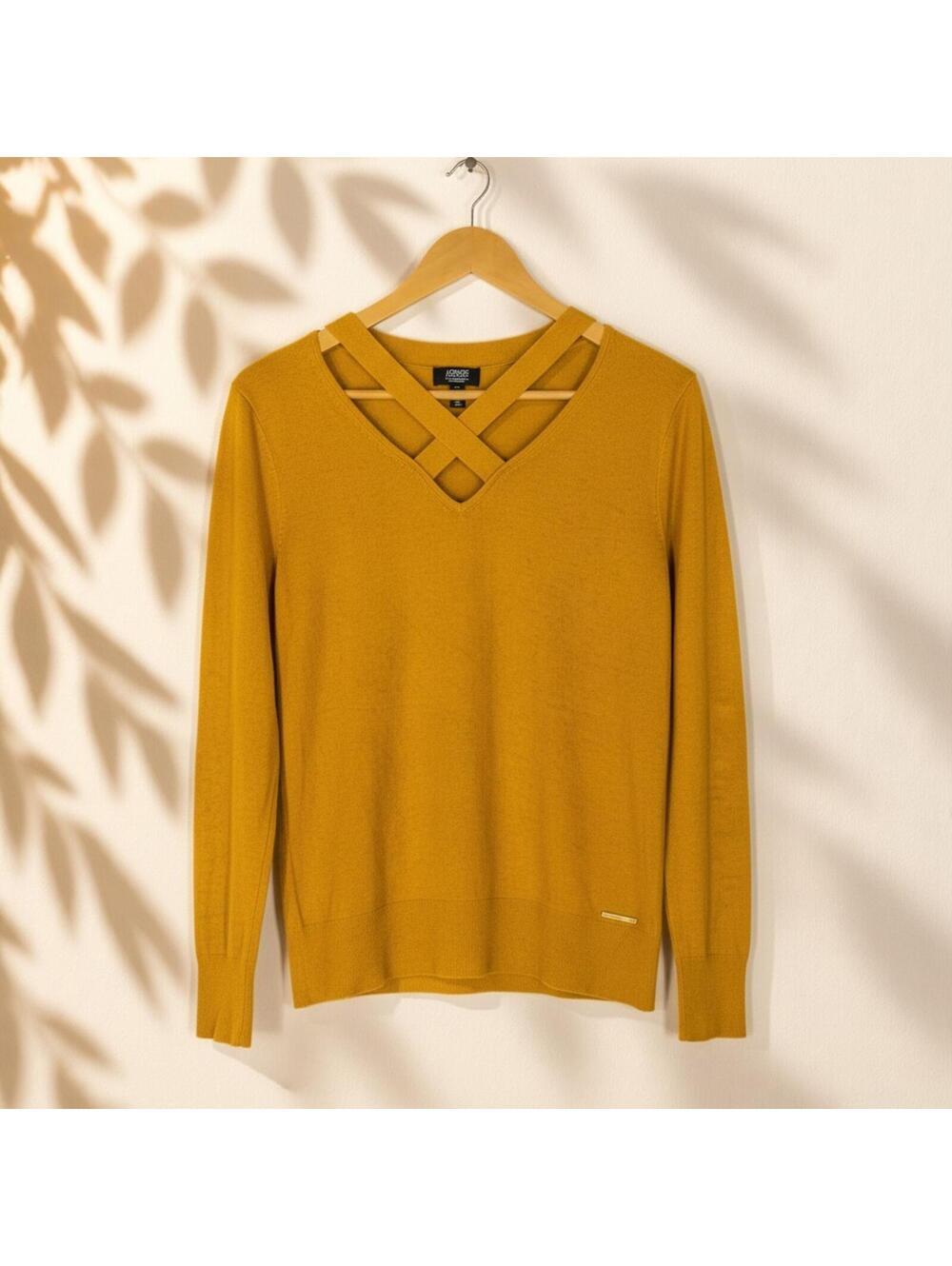 Jones New York Sweater Pullover Women M Medium Orange Knit V-Neck Long Sleeve